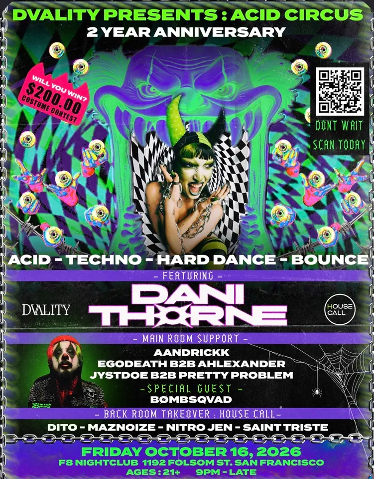 Artwork for HALLOWEEN RAVE : DVALITY 2 YEAR ANNIVERSARY PRESENTING ACID CIRCUS FEATURING: DANI THORNE